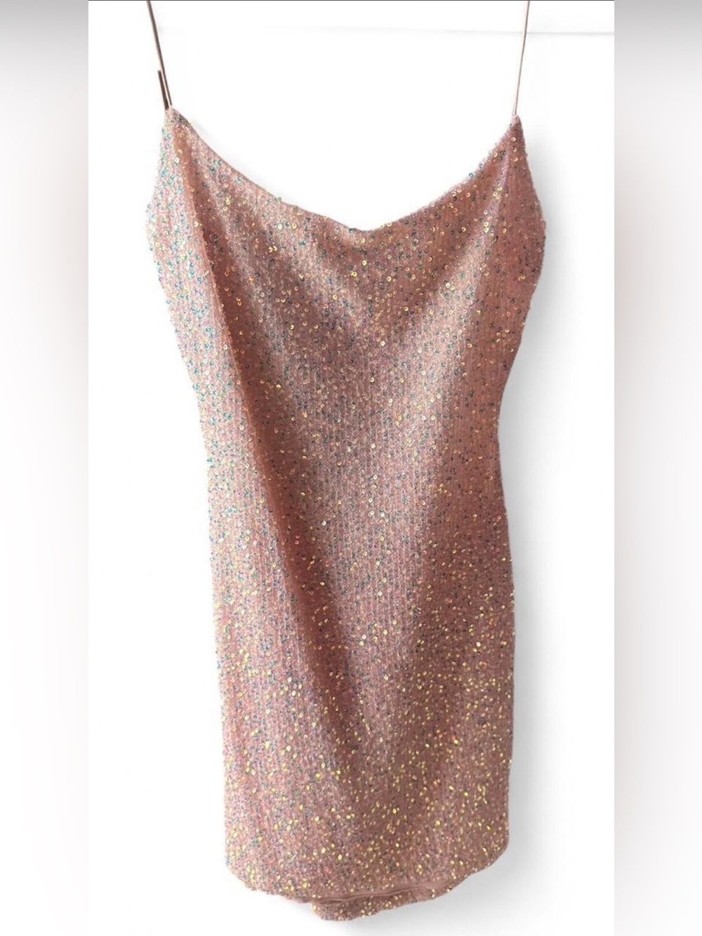 B Darlin Rose Gold Sequin Slip Mini Dress